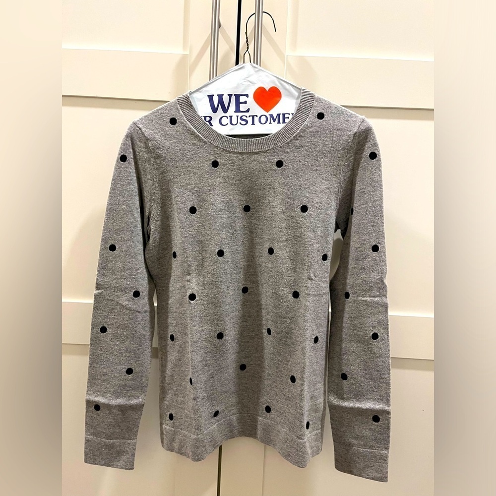 J Crew XS grey crewneck with black polka dots